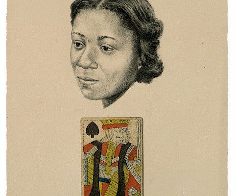 Whitfield Lovell (New York, New York, 1959 - ), "Card Pieces," 2020 - 2021, charcoal pencil on paper with attached playing card, each: 12 x 9 in., Courtesy American Federation of Arts, the artist, and DC Moore Gallery, New York.