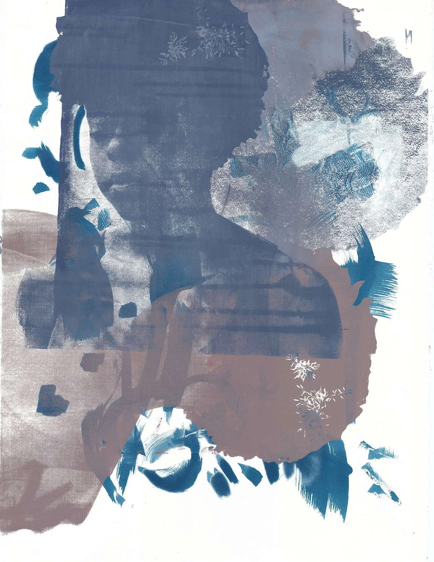 Leah Grant, Notice, 2019, cyanotype and screenprint, 30 x 22 inches