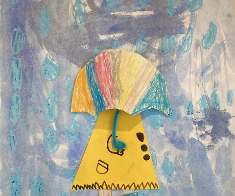 Honorable Mention: Jason M.M., "So Many Rainy Days," watercolor, crayon, pipe cleaner, marker, and construction paper, 12 x 9 in., Amboy Elementary, Art Educator: Teresa Penny.
