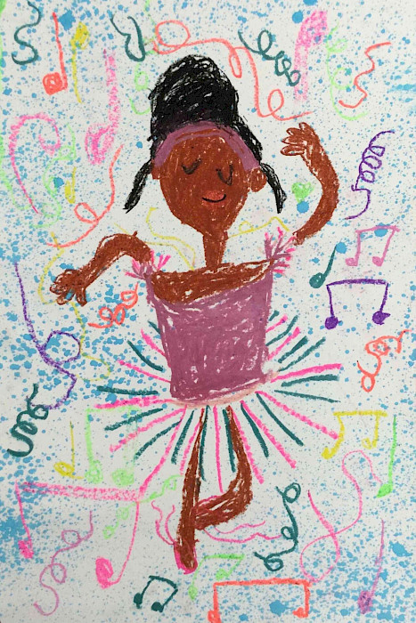 Molleigh P., "Dance It Out," oil pastel and watercolor, 18 x 12 in., Jonesboro Visual & Performing Arts Magnet School, Art Educator: Amanda Carrington.