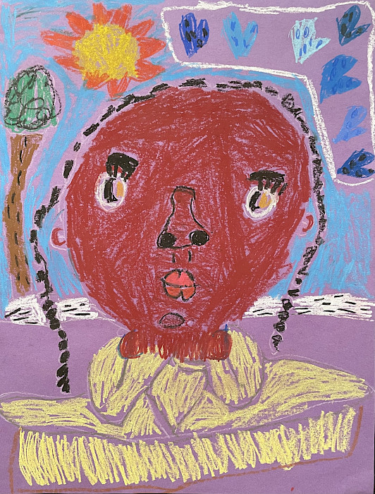 Honorable Mention: Mena B., "Self-Portrait," oil pastel, 12 x 16 in., Forest Heights STEM Academy, Art Educator: Shelby Baker.