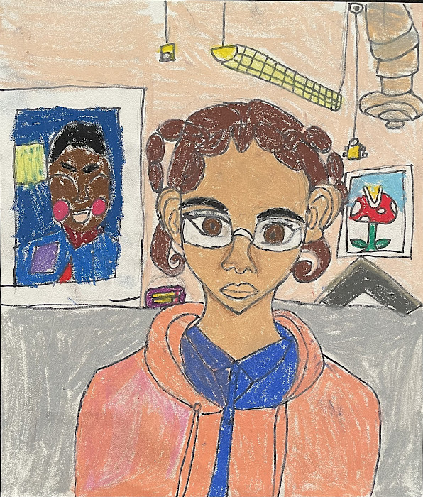 Best in Class: Bleu C., "Self-Portrait," oil pastel, 12 x 14 in., Forest Heights STEM Academy, Art Educator: Shelby Baker.