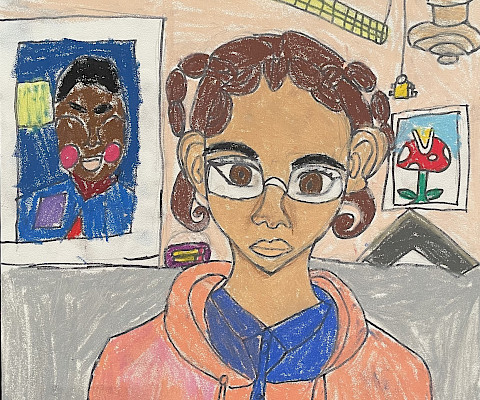 Best in Class: Bleu C., "Self-Portrait," oil pastel, 12 x 14 in., Forest Heights STEM Academy, Art Educator: Shelby Baker.