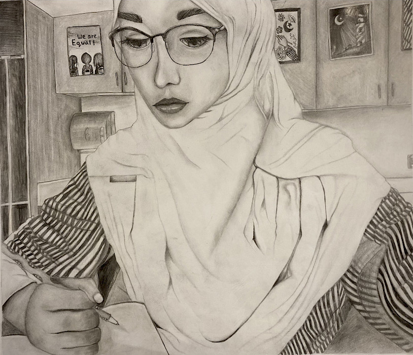 Best in Class: Maliha Z., "We Are Equal," graphite, 16 x 18 in., Grimsley Junior High, Art Educator: Jerris Palmer.