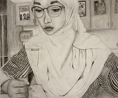 Best in Class: Maliha Z., "We Are Equal," graphite, 16 x 18 in., Grimsley Junior High, Art Educator: Jerris Palmer.