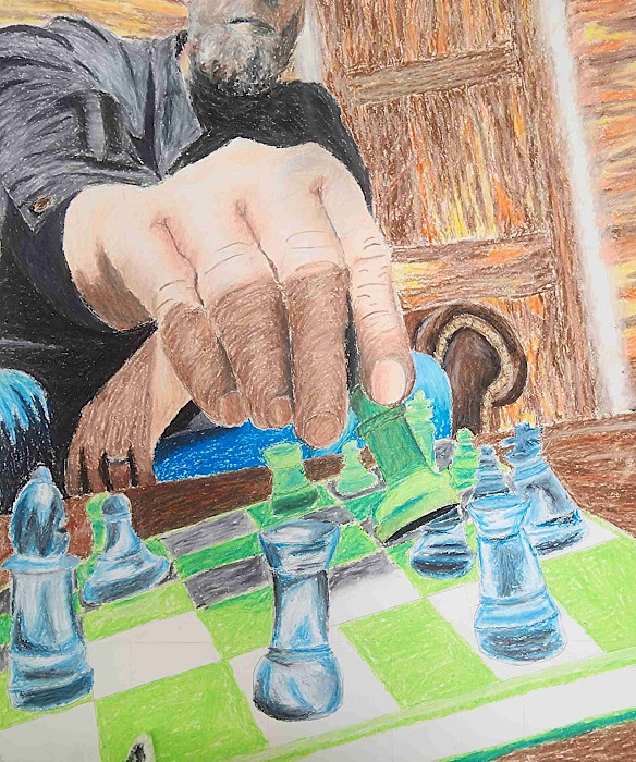 Jace R., "The Game," oil pastel, 18 x 15 in., Beebe Junior High, Art Educator: Lisa Smith.