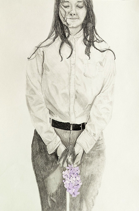 Best in Class: Leina C., "Letting Go," graphite and watercolor collage, 18 x 12 in., Founders Classical Academy - Rogers, Art Educator: Robert Lemming.