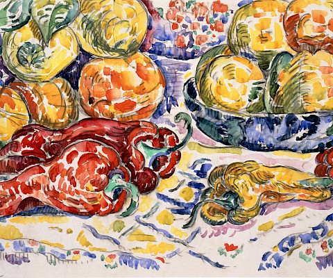 Paul Signac (Paris, France, 1863 - 1935, Paris, France), "Nature morte (Still Life)," circa 1926, watercolor and graphite on paper, 10 1/4 x 16 1/16 in., Arkansas Museum of Fine Arts Foundation Collection: Gift of James T. Dyke. 1999.065.062.