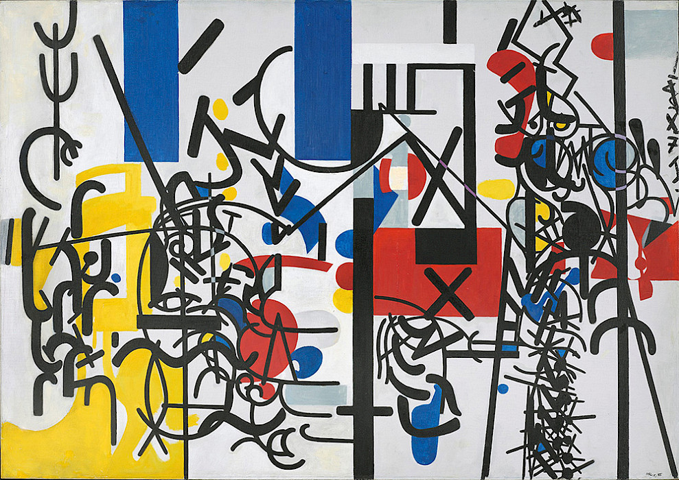 Perle Fine (Boston, Massachusetts, 1905 - 1988, East Hampton, New York), "Grand March Opening Theme," 1945, oil on canvas, 42 x 59 1/2 in., Arkansas Museum of Fine Arts Foundation Collection: Purchase.