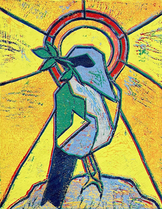 Dana M., "Bird," reduction linocut, 10 x 8 in., Parkview Arts & Science Magnet High School, Art Educator: Maribeth Anders.