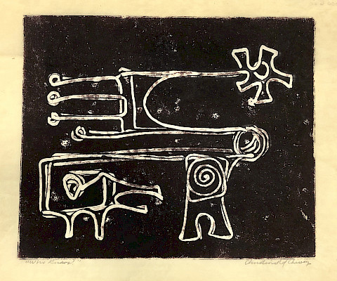 Christine McHorse (née Nofchissey) (Navajo, 1948 - 2021), "Who Knows," circa 1963 - 1968, monoprint on paper, 16.375 x 22 x 0.875 in., On loan from the IAIA Museum of Contemporary Native Arts Collection: Honors Collection, N-729.
