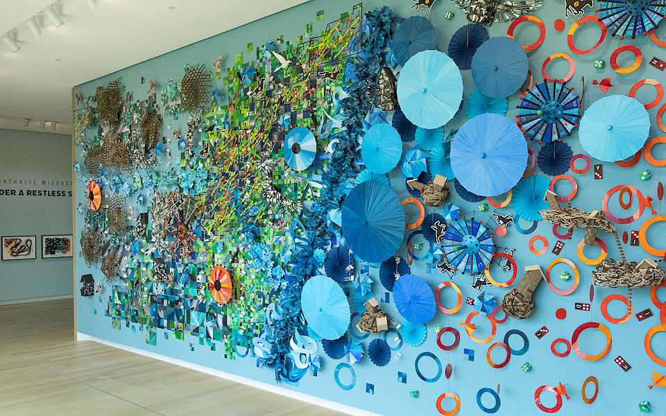 Photo of a wall art installation in an art gallery at AMFA.