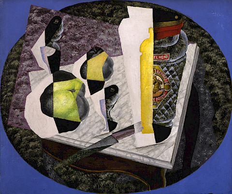 Diego Rivera (Guanajuato, Mexico, 1886 - 1957, Mexico City, Mexico), "Still Life with Bread Knife," 1915, oil on canvas, 27 3/4 x 31 5/8 x 1 1/2 in., On loan from the Columbus Museum of Art: Gift of Ferdinand Howald. 1931.089.
