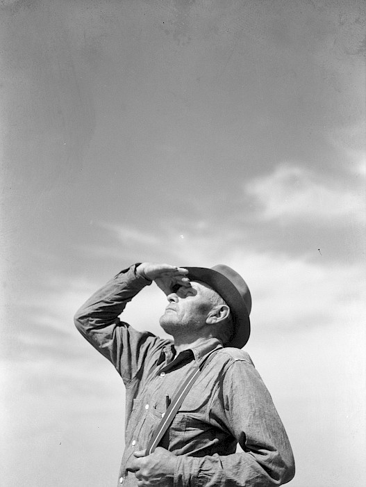 Arthur Rothstein (New York, New York, 1915 - 1985, New Rochelle, New York), "Mike Sullinger Who Has a Farm Near Carson, North Dakota, Looks for Rain," 1936, gelatin silver print, 17 3/4 x 14 3/4 in. On loan from the Bank of America Collection.