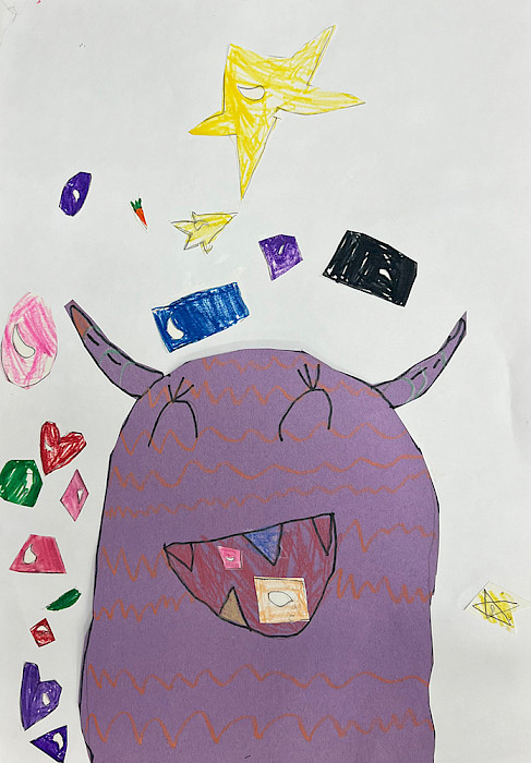 Lorelai I., "Shape Eater," mixed media, 12 x 18 in., Ellen Smith Elementary, Art Educator: Katherine Barlow.
