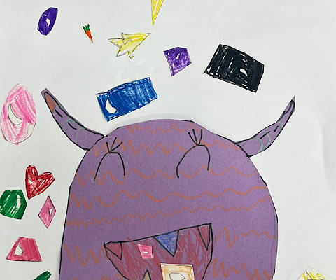 Lorelai I., "Shape Eater," mixed media, 12 x 18 in., Ellen Smith Elementary, Art Educator: Katherine Barlow.