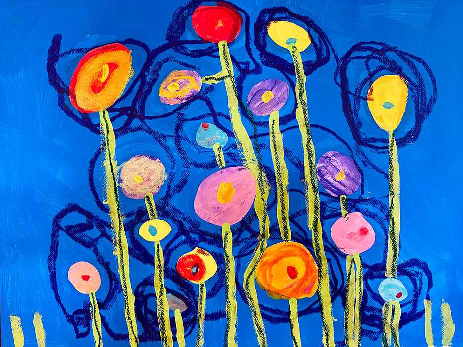 Best in Class: Rose L., "Abstract Flowers," acrylic, oil pastel, paint stick, 18 x 24 in., Little Rock Young Artists, Art Educator: Jamie Freyaldenhoven.