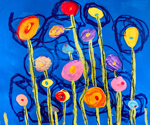 Best in Class: Rose L., "Abstract Flowers," acrylic, oil pastel, paint stick, 18 x 24 in., Little Rock Young Artists, Art Educator: Jamie Freyaldenhoven.