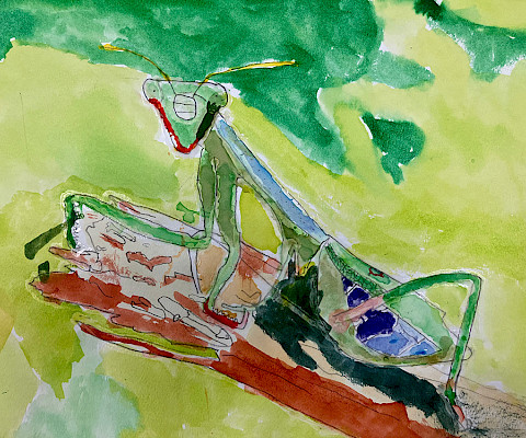 Chance P., "Hands in Prayer," watercolor and glue, 12 x 9 in., West Side Elementary Art Program, Art Educator: Cherie Grizzle.