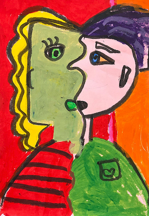 Shayla B.-L., "Mixed Emotions," tempera, 12 x 18 in., Gibbs International Magnet Elementary, Art Educator: Blair Ray.