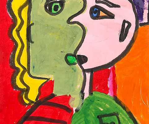Shayla B.-L., "Mixed Emotions," tempera, 12 x 18 in., Gibbs International Magnet Elementary, Art Educator: Blair Ray.