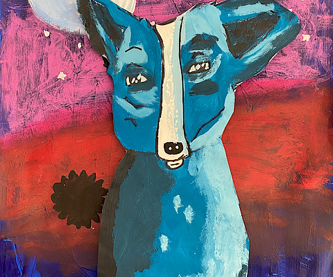 Penelope W., "Talking to the Moon," tempera, acrylic, Sharpie marker, 16 x 20 in., The Anthony School, Art Educator: Graeme Ellzey.