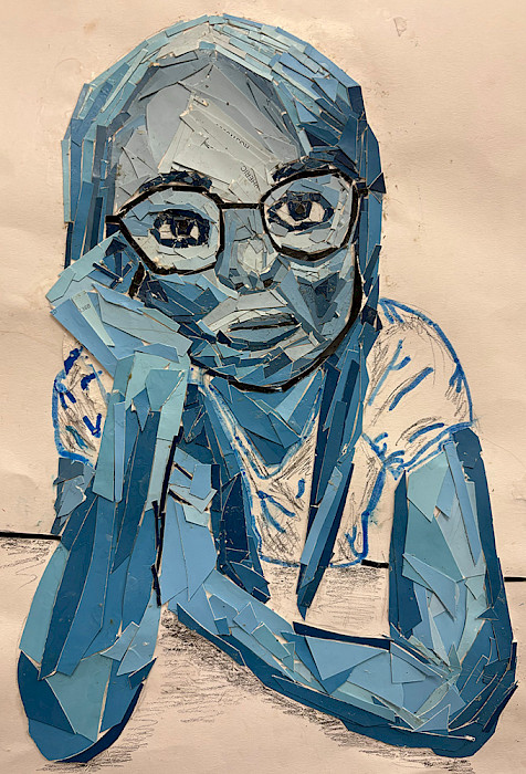Ilyana E., "I'm Blue," paper and graphite, 12 x 12 in., Old High Middle School, Art Educator: Jerris Palmer.