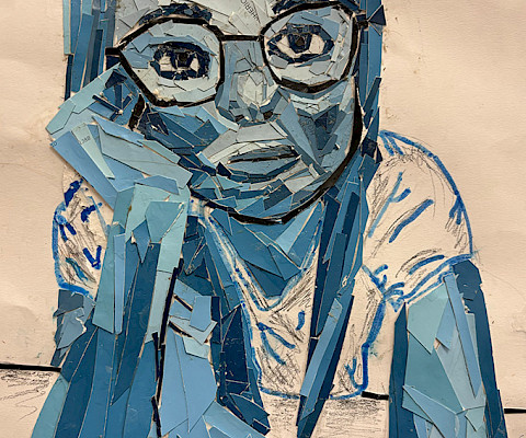 Ilyana E., "I'm Blue," paper and graphite, 12 x 12 in., Old High Middle School, Art Educator: Jerris Palmer.