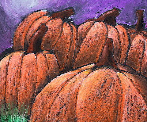 Zoe L., "Glowing Pumpkins," oil pastel, 11 x 14 in., Pulaski Academy, Art Educator: Sarah Waymire.