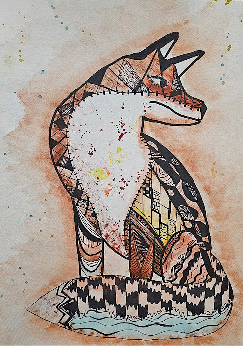 Mid-Southern Watercolorists' Suzanne Waggoner Memorial Award: Grace S., "Neighborhood Red Fox," watercolor, 18 x 24 in., Thaden School, Art Educator: Mikalah Carroll. Mid-Southern Watercolorists’ Suzanne Waggoner Memorial Award is provided by Mid-Southern Watercolorists.