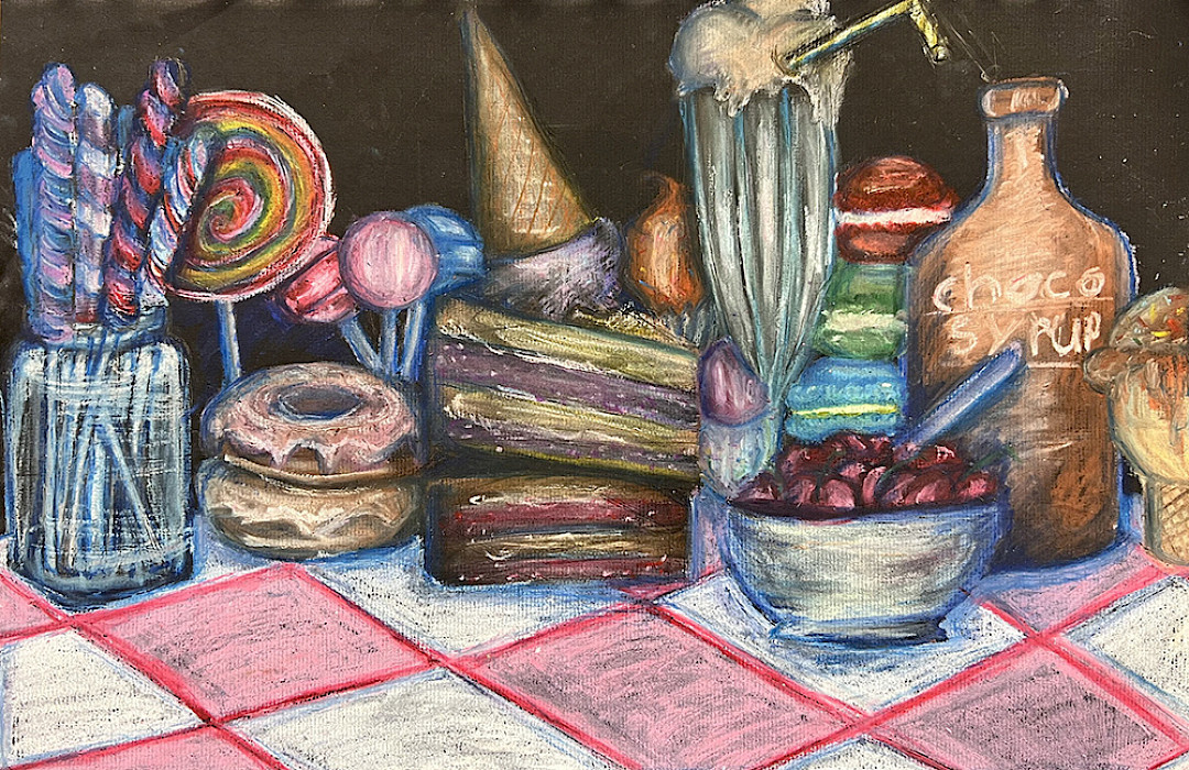 Sianna M., "Homage to Thiebaud," oil pastel, 12 x 18 in., Lincoln Junior High School, Art Educator: Craig Ford.