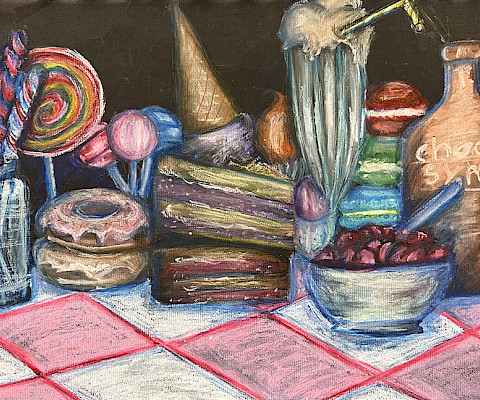 Sianna M., "Homage to Thiebaud," oil pastel, 12 x 18 in., Lincoln Junior High School, Art Educator: Craig Ford.