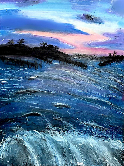 Landry L., "Sunrise at Sea," oil pastel, 9 x 12 in., Little Rock Christian Academy, Art Educator: Melanie Buchanan.