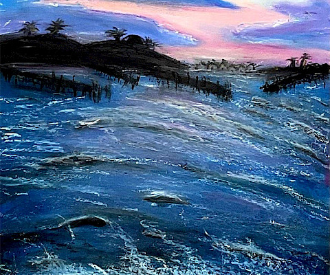 Landry L., "Sunrise at Sea," oil pastel, 9 x 12 in., Little Rock Christian Academy, Art Educator: Melanie Buchanan.
