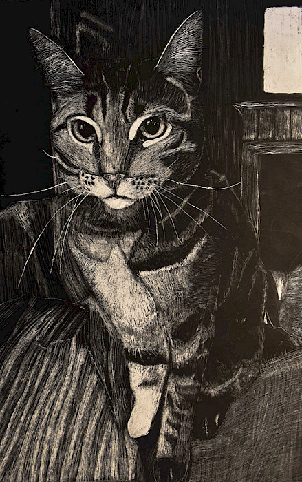 Best in Class: Blaire B., "Pixie," scratchboard, 7 x 12 in., Episcopal Collegiate School, Art Educator: Sarah Higgins.