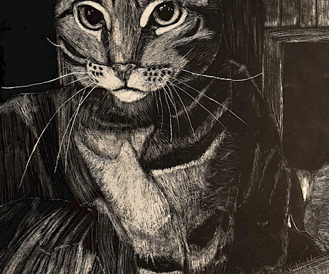 Best in Class: Blaire B., "Pixie," scratchboard, 7 x 12 in., Episcopal Collegiate School, Art Educator: Sarah Higgins.
