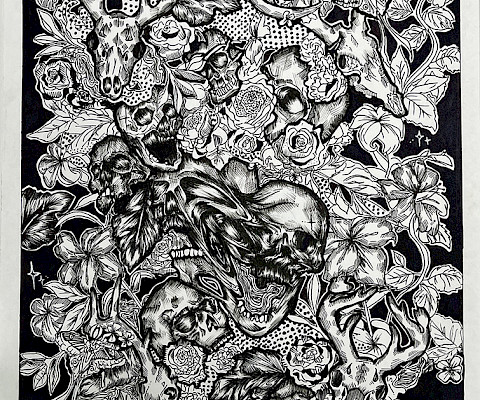 Best in Class: Louise E., "Vanitas," ink, 9 x 12 in., Parkview Arts & Science Magnet High School, Art Educator: Shannon Harrison.
