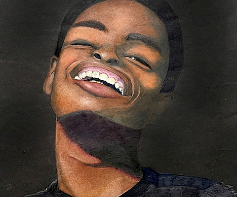Levi J., "Joyful," colored pencil, 12 x 18 in., Parkview Arts & Science Magnet High School, Art Educator: Rodney Bailey.