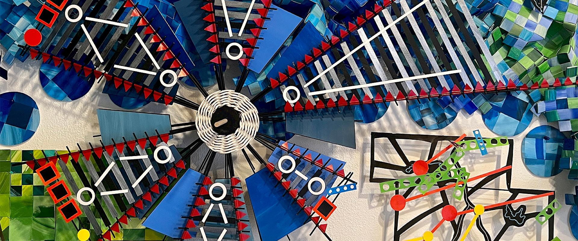 Detail photo of a mixed media art installation by Natalie Miebach.