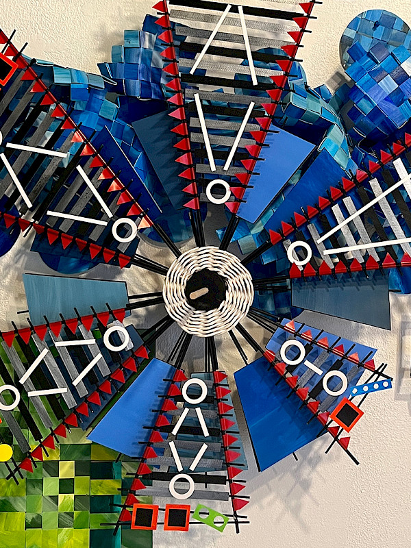 Detail photo of a mixed media art installation by Natalie Miebach.