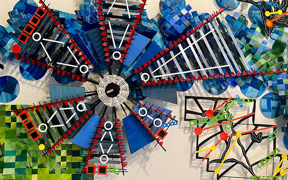 Detail photo of a mixed media art installation by Natalie Miebach.