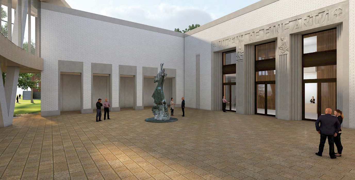 A new entrance to the north invites visitors to re-experience the building’s original 1937 façade through an open-air courtyard before entering the Museum. Image courtesy of Studio Gang.
