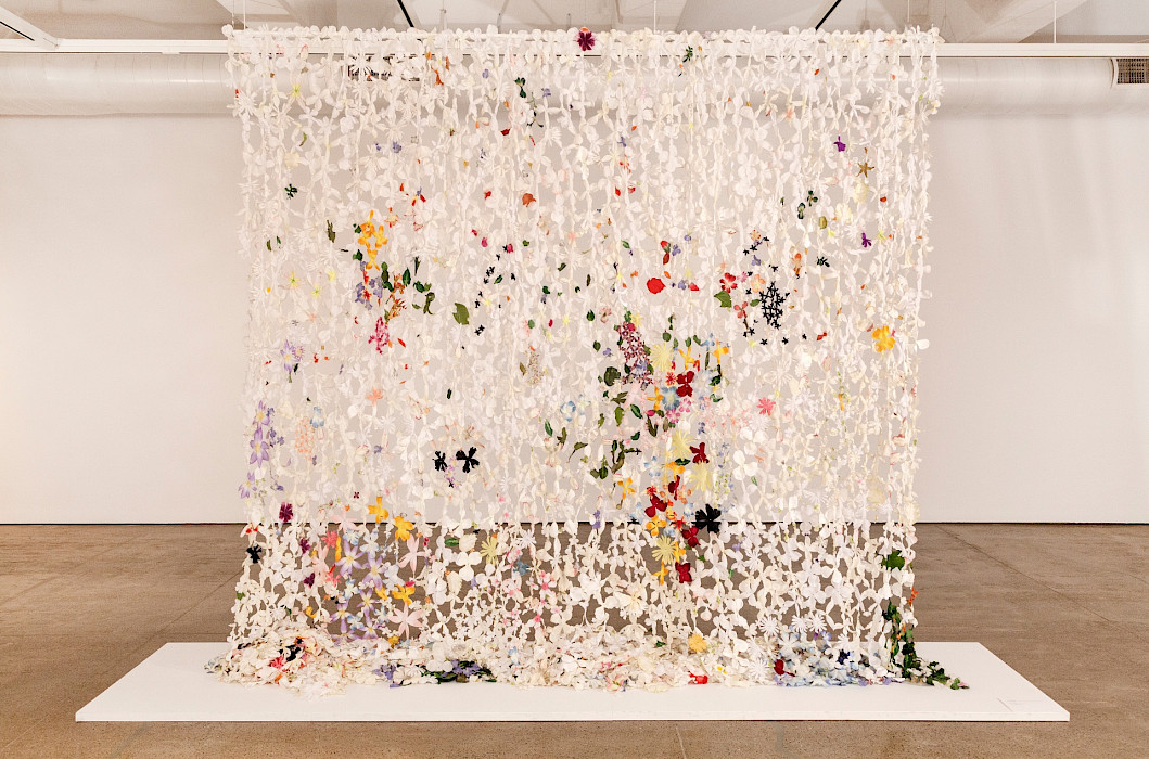 Jim Hodges (Spokane, Washington, 1957 - ), "You," 1997, silk flowers and thread, 216 x 192 in. Collection of The Fabric Workshop and Museum, Philadelphia, Pennsylvania.