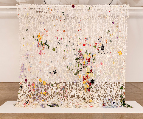Jim Hodges (Spokane, Washington, 1957 - ), "You," 1997, silk flowers and thread, 216 x 192 in. Collection of The Fabric Workshop and Museum, Philadelphia, Pennsylvania.
