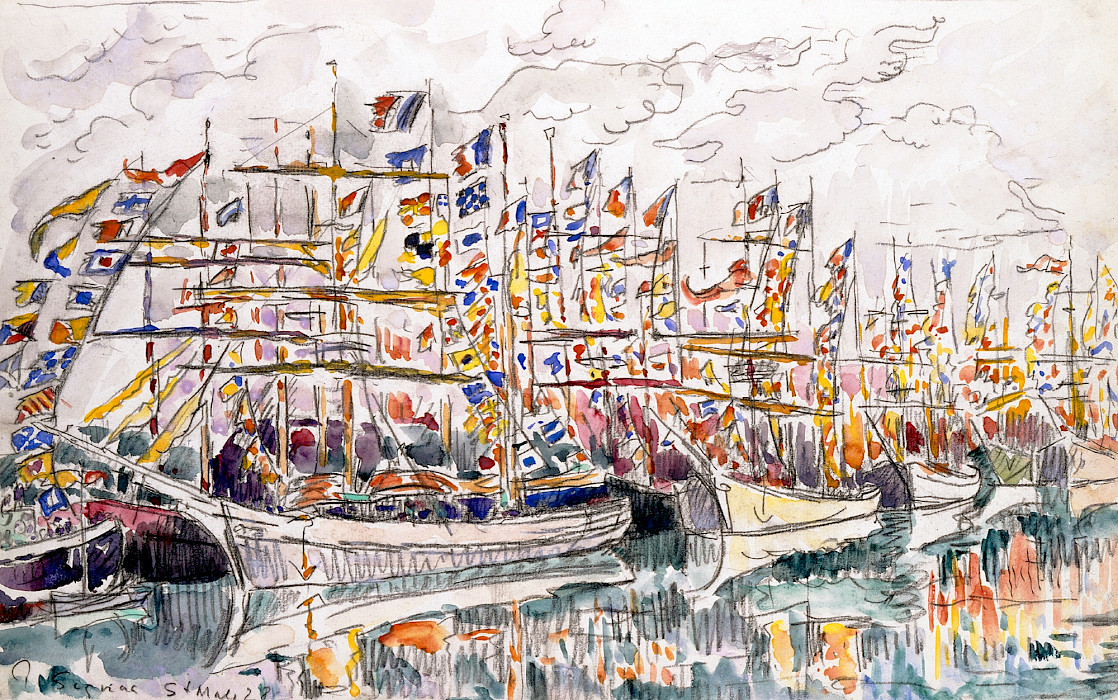 Paul Signac (Paris, France, 1863 - 1935, Paris, France), "Saint-Malo, les pavois (Saint-Malo, The Flags)," 1928, watercolor and graphite on paper, 11 3/16 x 17 3/16 in., Arkansas Museum of Fine Arts Foundation Collection: Gift of James T. Dyke. 1999.065.084.
