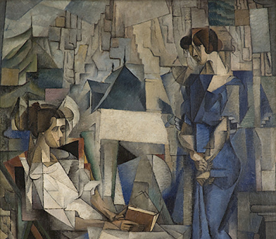 Photo of a cubist painting of two women by Diego Rivera.