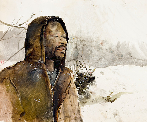 Andrew Wyeth (Chadds Ford, Pennsylvania, 1917 - 2009, Chadds Ford, Pennsylvania), "Snowflakes," circa 1966, watercolor on paper, 8 7/8 x 11 7/8 in., Arkansas Museum of Fine Arts Foundation Collection: Purchase, Tabriz Fund and Museum Purchase Plan of the NEA. 1971.009.001.