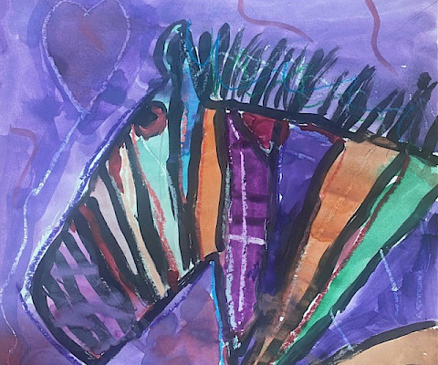 Nebula L., "Rainbow Zebra," tempera paint, Kindergarten, Theodore Jones Elementary, Art Educator: Jessica Harris.