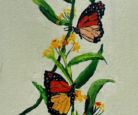 Griffin T., "Western Monarchs," acrylic on canvas, Fourth Grade, Poyen Elementary School, Art Educator: Heather Arnold.