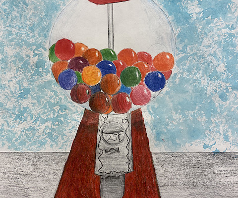 Honorable Mention: Aiden W., "Gum Ball Machine," colored pencil, Sixth Grade, Woodlawn Elementary, Art Educator: Nickie Owens.